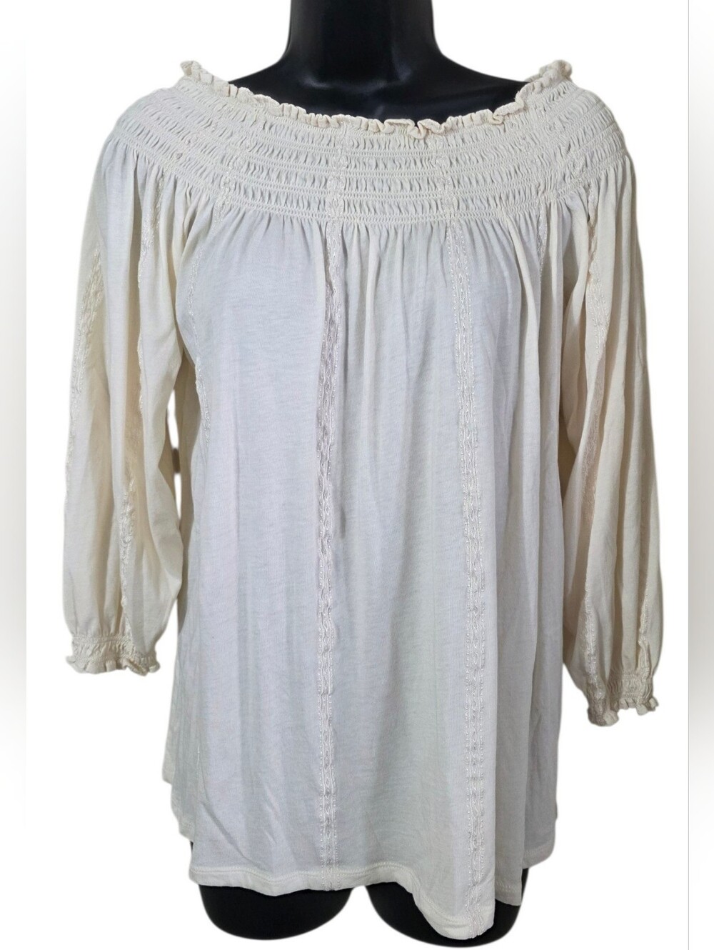 Lauren Ralph Lauren Cream Off-Shoulder Smocked Peasant Blouse